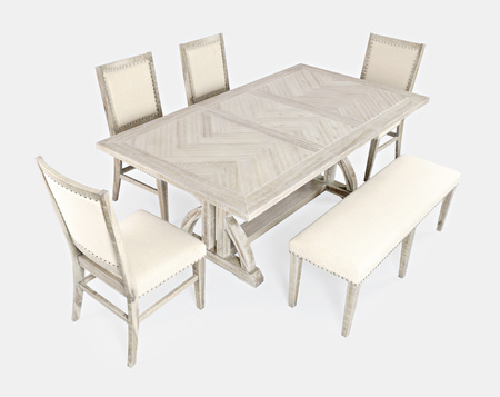 Ławka rustykalna  tapicerowana–jasne drewno-beżowa tapicerka