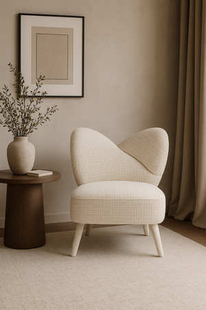 Fotel wypoczynkowy vintage z beżowej tkaniny boucle – retro design i elegancja
