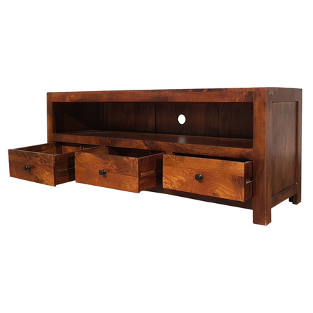 Szafka RTV drewniana 152 cm z litego drewna mango – ciepły brąz