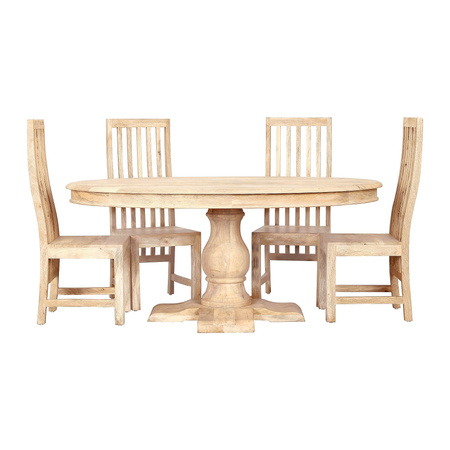Owalny drewniany stół indyjski z rzeźbioną nogą –180x115 cm mango natural