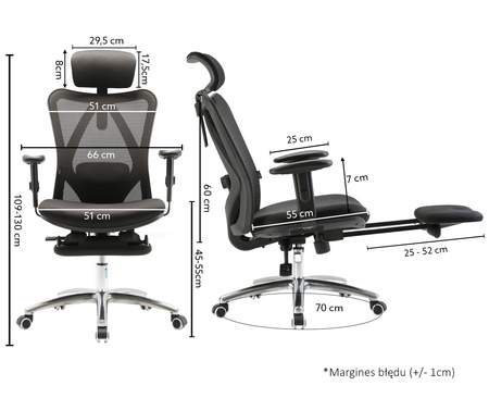 Krzesło biurowe ANGEL ergonomiczne z podnóżkiem i obrotową podstawą