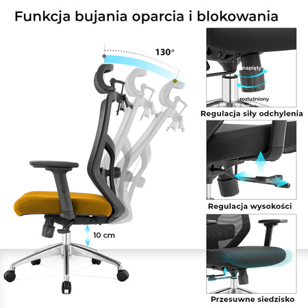 Fotel biurowy ergonomiczny Rosa musztardowy ANGEL