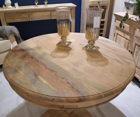 Okrągły stół z litego drewna mango na jednej nodze  115 cm–natural