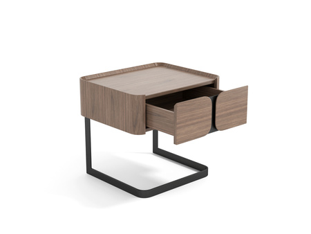 Minimalistyczna szafka nocna orzech włoski z metalową podstawą