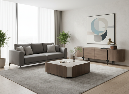 Stolik kawowy z kaszmiru i orzecha włoskiego z 2 szufladami