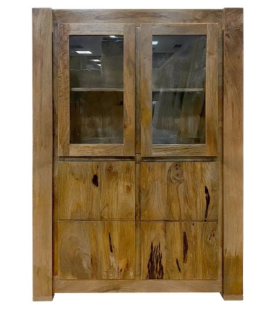 Kredens – witryna drewniana z mango 109x35x150 cm, jasny brąz toffi