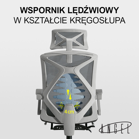 Fotel obrotowy ANGEL Spino - Ergonomiczne krzesło biurowe szare