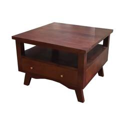 Stolik kawowy 70x70 cm z szufladami, drewno akacja– kolor Walnut