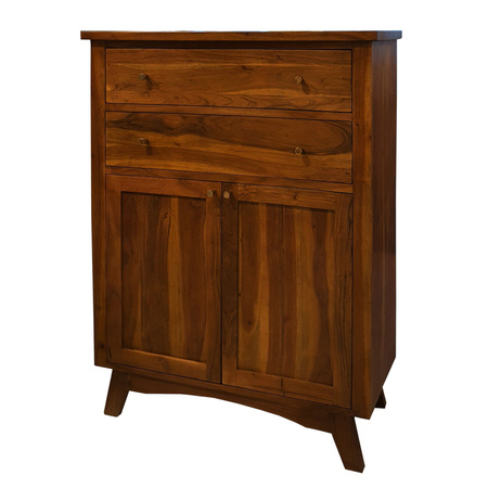 Drewniana wysoka komoda 90 cm z szufladami i szafką –WALNUT 