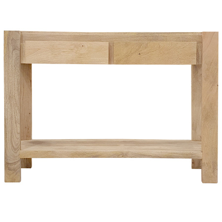 Drewniana konsola z szufladami 110 cm – naturalne mango, minimalistyczny design