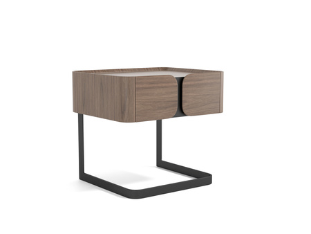 Minimalistyczna szafka nocna orzech włoski z metalową podstawą