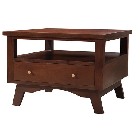 Stolik kawowy 70x70 cm z szufladami, drewno akacja– kolor Walnut