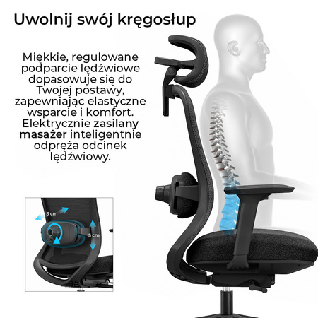 Fotel biurowy ergonomiczny ANGEL fizjO z funkcją masażu