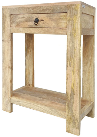 Wąska drewniana konsola z szufladą 60 cm – naturalne mango