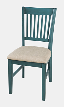 Krzesło prowansalskie ciemny turkus z kremowym siedziskiem – drewno, shabby chic