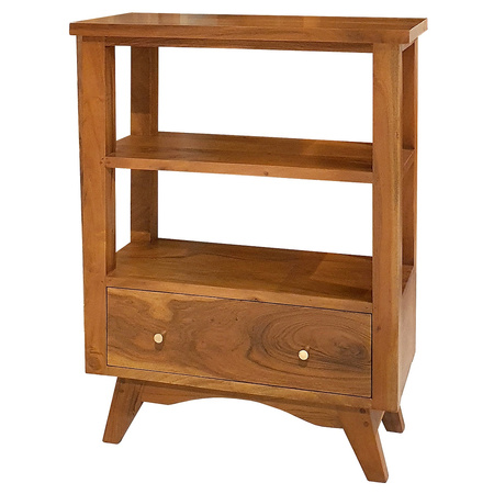 Drewniana konsola z szufladą i półkami z drewna akacji 70 cm – jasny orzech