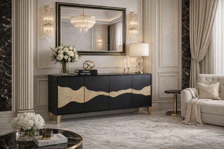 Elegancka komoda czarna z asymetrycznym wzorem - 150 cm