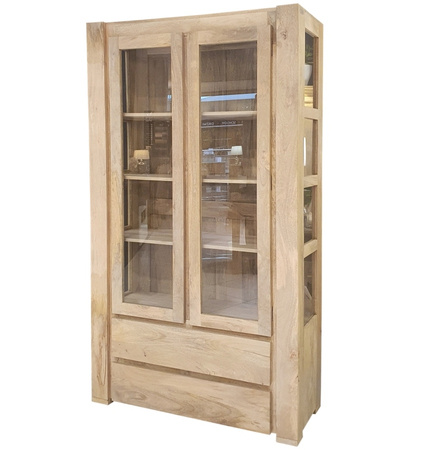 Duża witryna drewniana z szufladami z drewna mango – kolor naturalny