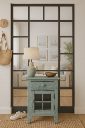 Szafka nocna- Rustykalny turkusowo-miętowy z gniazdem USB