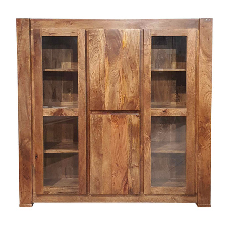 Przeszklona witryna z litego drewna mango w kolorze toffi 