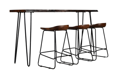 Hoker industrialny z litego drewna akacjowego i metalu – czarne nogi, orzech włoski