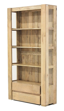 Drewniany regał z półkami i szufladami 100 cm – naturalne drewno mango