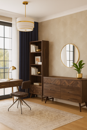 Drewniana komoda 155 cm z intarsją – styl vintage