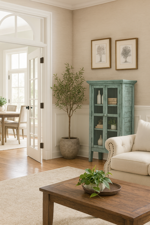 Mała komoda-szafka prowansalska z oszklonymi drzwiami - Avola