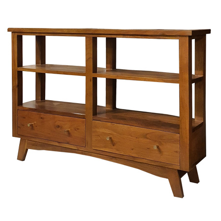 Konsola drewniana z półkami i szufladami 130 cm–jasny orzech