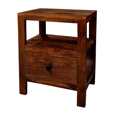 Szafka nocna drewniana z szufladą i półką 45 cm w kolorze ciepłego brązu