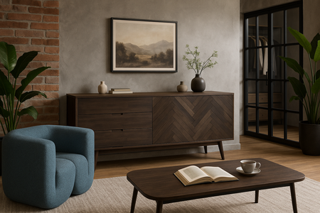 Komoda drewniana 155 cm z intarsją – styl vintage