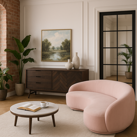 Sofa w stylu Art Deco w kolorze różowym- Nua