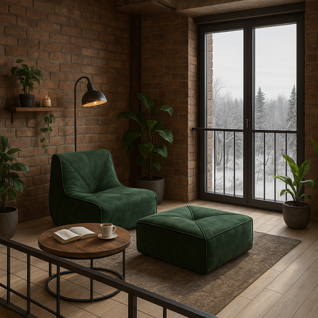 Luksusowy fotel wypoczynkowy z  podnóżkiem- butelkowa zieleń- Nua