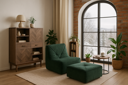 Luksusowy fotel wypoczynkowy z  podnóżkiem- butelkowa zieleń- Nua