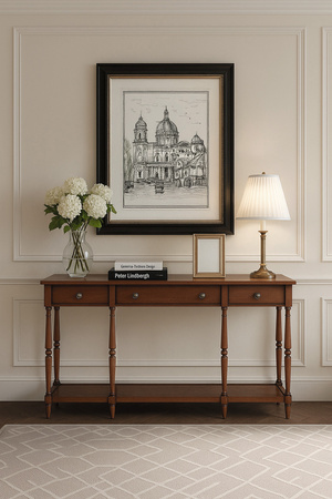 Avola antique Mahogany - długa stylowa konsola z szufladami i półką 