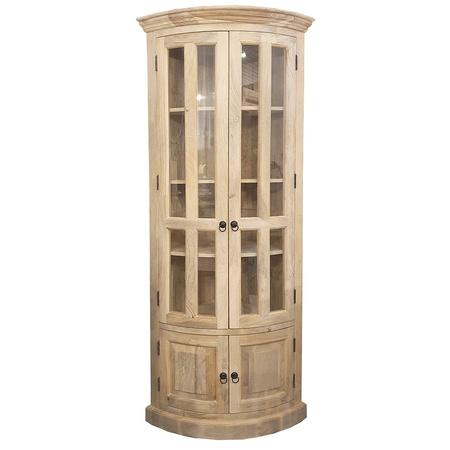 Narożna witryna z litego drewna mango – kolor naturalny