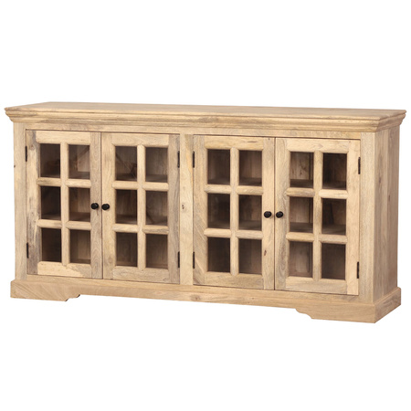 Drewniana komoda przeszklona 170 cm  w kolorze naturalne mango