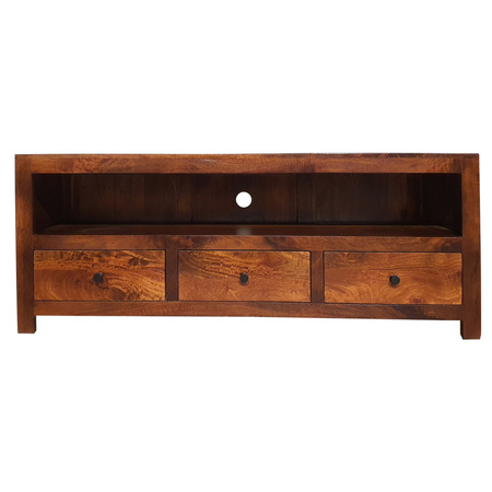 Szafka RTV drewniana 152 cm z litego drewna mango – ciepły brąz