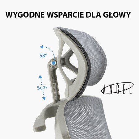 Fotel obrotowy ANGEL Spino - Ergonomiczne krzesło biurowe szare