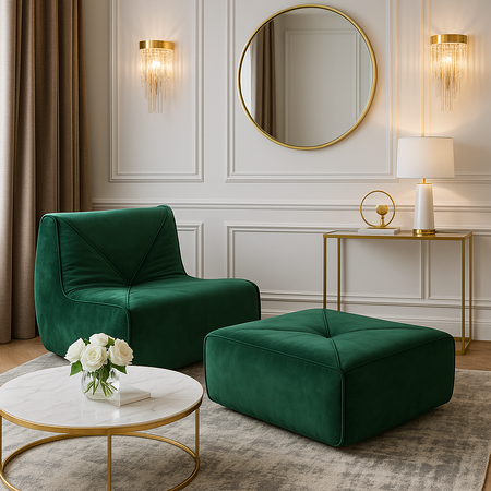 Luksusowy fotel wypoczynkowy z  podnóżkiem- butelkowa zieleń- Nua