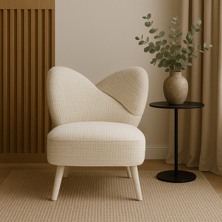 Fotel wypoczynkowy vintage z beżowej tkaniny boucle – retro design i elegancja