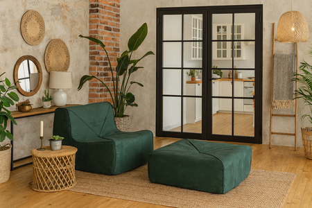 Luksusowy fotel wypoczynkowy z  podnóżkiem- butelkowa zieleń- Nua