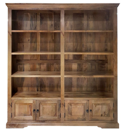 Duży regał kolonialny na książki z litego drewna mango 180x35x195 cm –  toffi