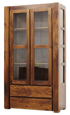 Duża witryna drewniana z szufladami z drewna mango – brąz