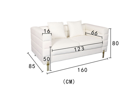 Elegancka dwuosobowa biała sofa-metalowe nogi- Nua