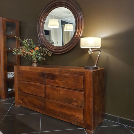 Drewniana komoda z szufladam 170 cm -mango– ciepły brąz, nowoczesna elegancja