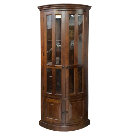 Narożna witryna z litego drewna akacji indyjskiej w kolorze ciepłego brązu