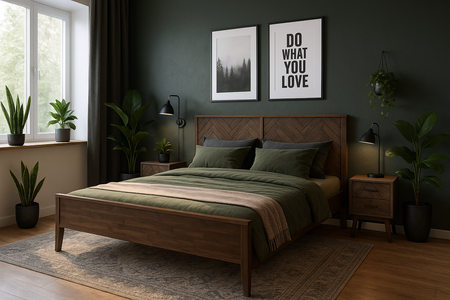 Drewniane łóżko 140 cm – styl vintage z intarsją