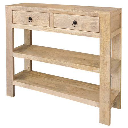 Konsola drewniana ZEN 100 cm z szufladami i półkami – naturalne mango