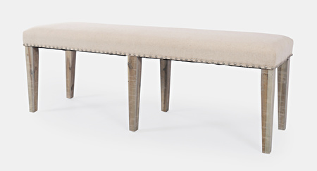 Ławka rustykalna  tapicerowana–jasne drewno-beżowa tapicerka